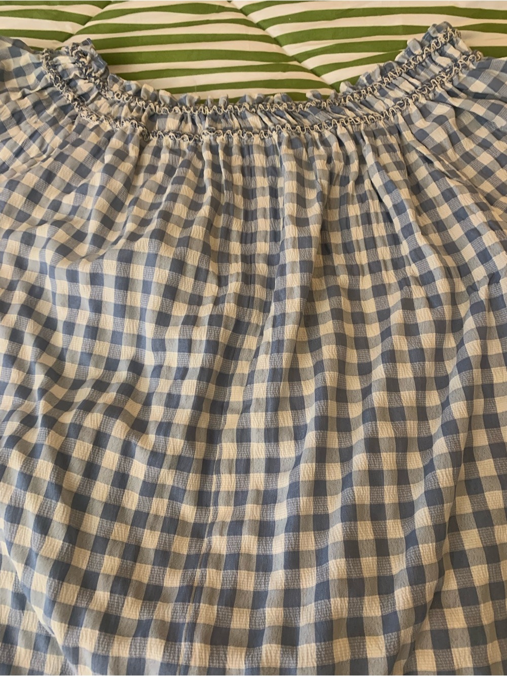 Max Studio Blue and White Gingham Off-Shoulder Top - Picture 8 of 8